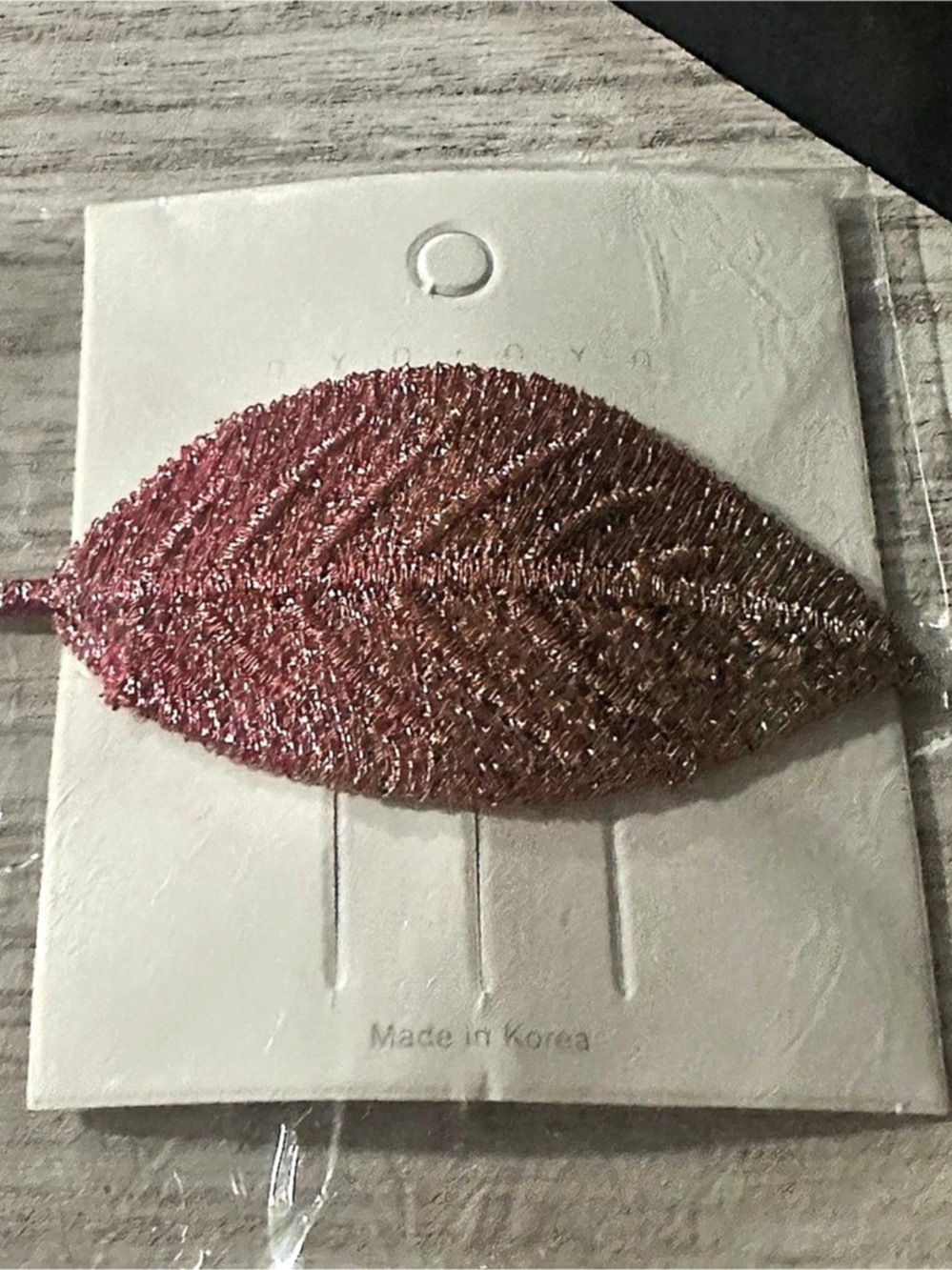 Beaded Leaf Hair Clip in Pink & Brown NWT